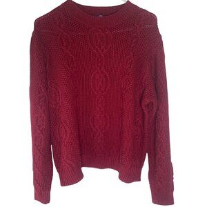 Ruff Hewn Chunky Cable Knit Sweater Womens L Ramie Cotton Crew Neck Cabin Core